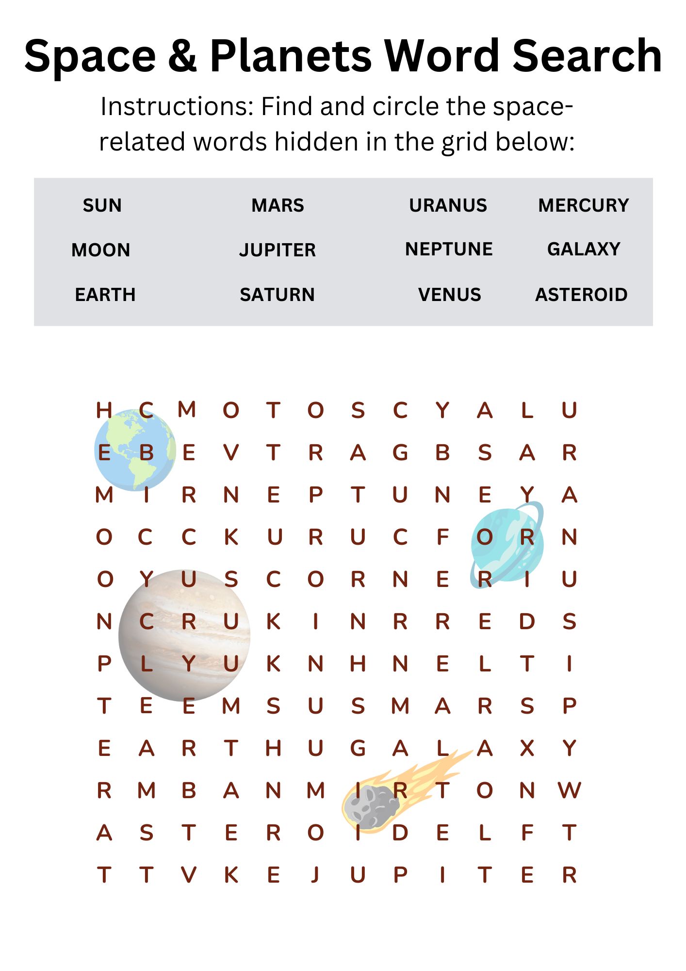 Word Search - Space & Planets